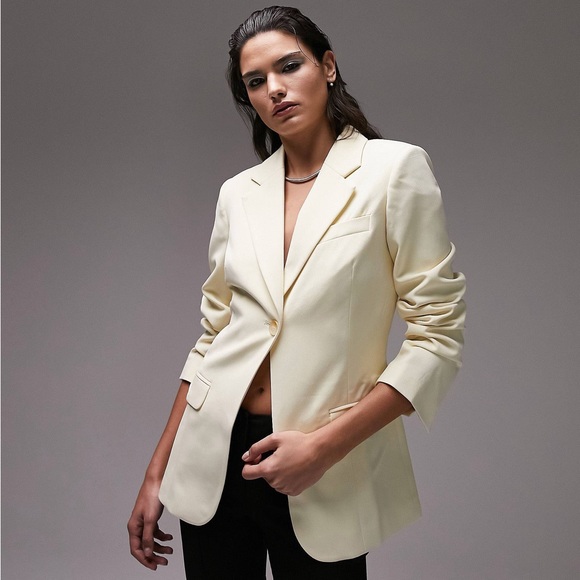 Topshop fitted single breasted blazer in buttermilk - Picture 5 of 5